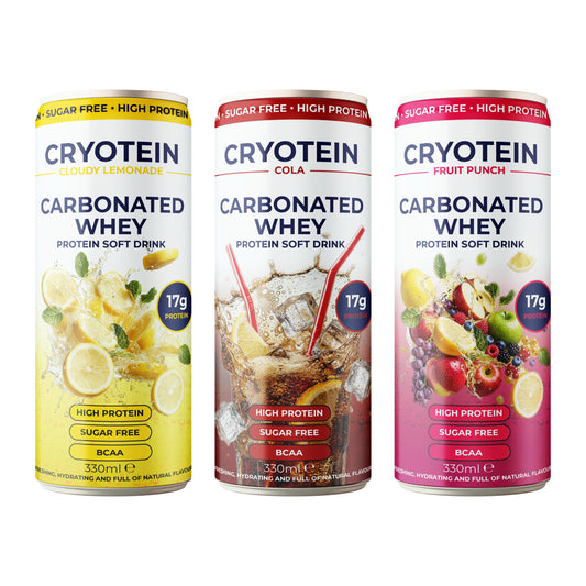 CRYOTEIN Variety Bundle: Cloudy Lemonade, Cola and Fruit Punch cans